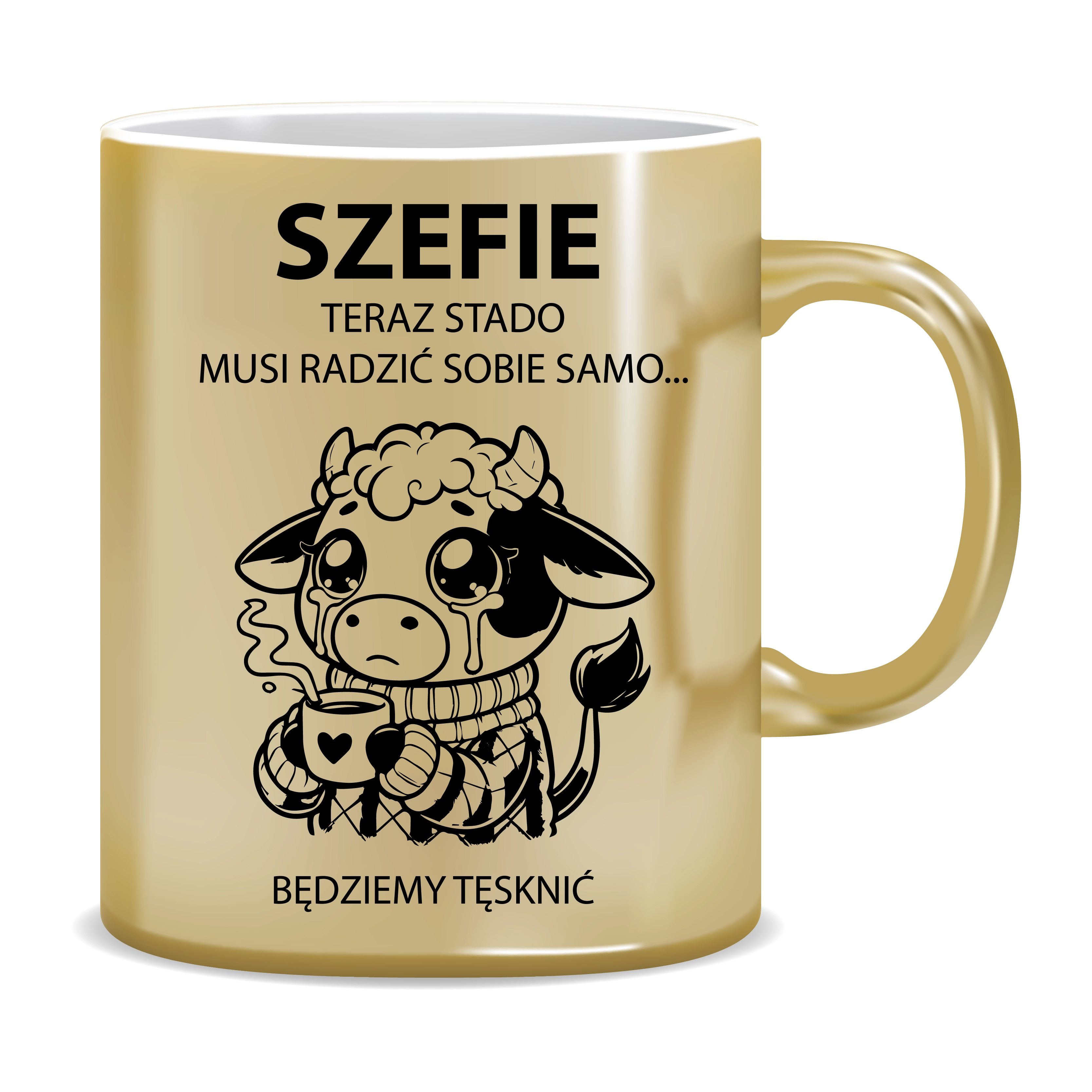 Kubek z płaczącą krówką na pożegnanie szefa