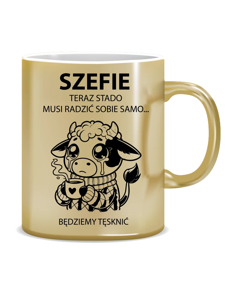 Kubek z płaczącą krówką na pożegnanie szefa