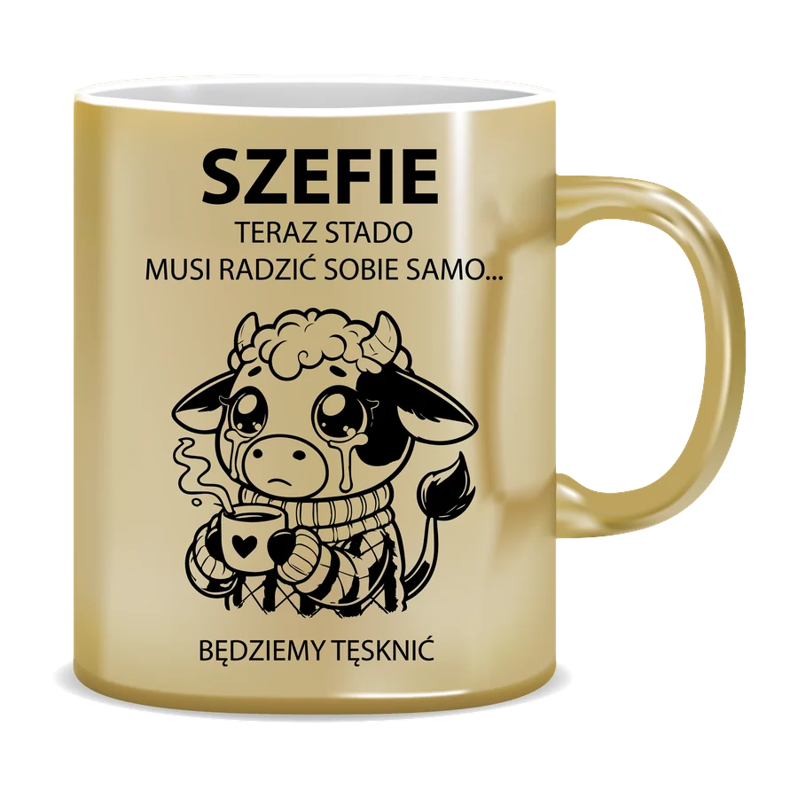 Kubek z płaczącą krówką na pożegnanie szefa
